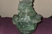 Antique Chinese Green Quartz Carved Lidded Jar