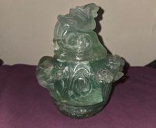 Antique Chinese Green Quartz Carved Lidded Jar