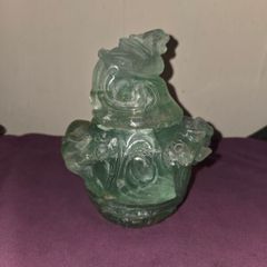 Antique Chinese Green Quartz Carved Lidded Jar