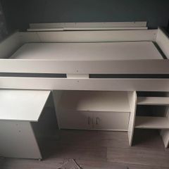 Childrens bed with pull out desk and storage