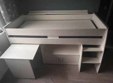 Childrens bed with pull out desk and storage