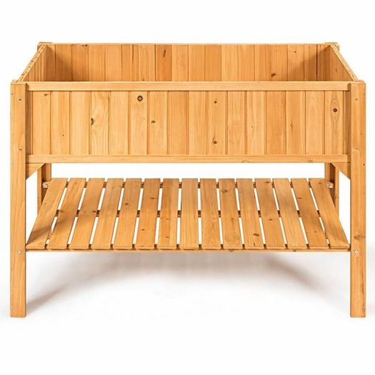 Raised Bed With Shelf, Long Lasting Pine