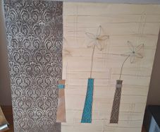 Large canvas wall art with metal flowers