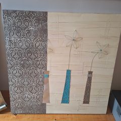 Large canvas wall art with metal flowers