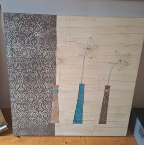 Large canvas wall art with metal flowers