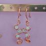 Handmade Copper Wire Wrapped Earrings, Milky Glass Beads, Boho Spiral Dangles Image 8