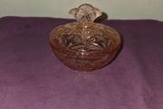 Vintage pink glass bowl with lid