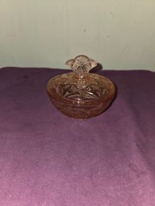 Vintage pink glass bowl with lid