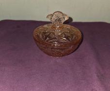 Vintage pink glass bowl with lid