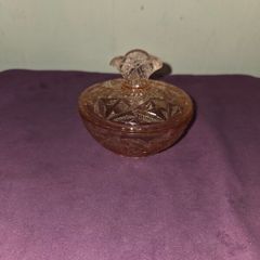 Vintage pink glass bowl with lid