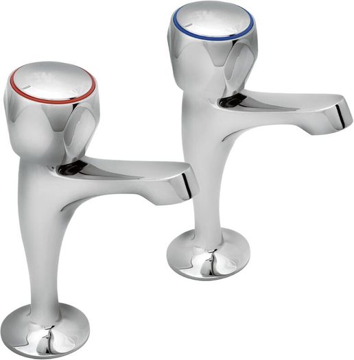 Profile Chrome High Neck Pair Sink Pillar Taps | Solid Brass