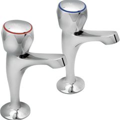 Profile Chrome High Neck Pair Sink Pillar Taps | Solid Brass