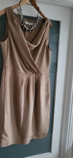 LK BENNETT 100% Silk Tan Cowl neck dress Sz 14 UK (Fit 14-16UK) - Rrp 225 (New)