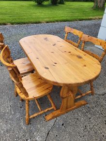 Solid Pine Dining Table & 4 Matching Chairs