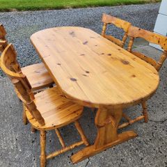 Solid Pine Dining Table & 4 Matching Chairs