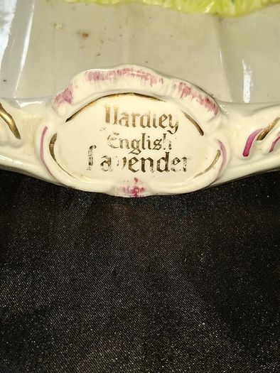 Beautiful Old Yardley English Lavender Porcelain Soap Dish featuring figures of a woman, children, and a dog