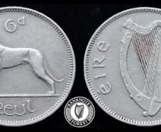 [#2519] - Ireland 1955 | Irish 6d | Six Pence | Wolfhound | KM.13a