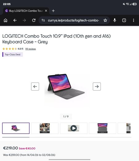 Logitech Combo Touch, Detachable iPad Keyboard Case (10th gen and A16)