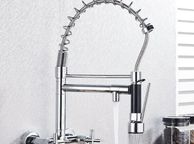 main image for ad Wall-Mounted Kitchen Tap with Pull-Out Spray  360 deg Rotating Dual-Function Mixer Tap (Matte Black / Chrome Finish)