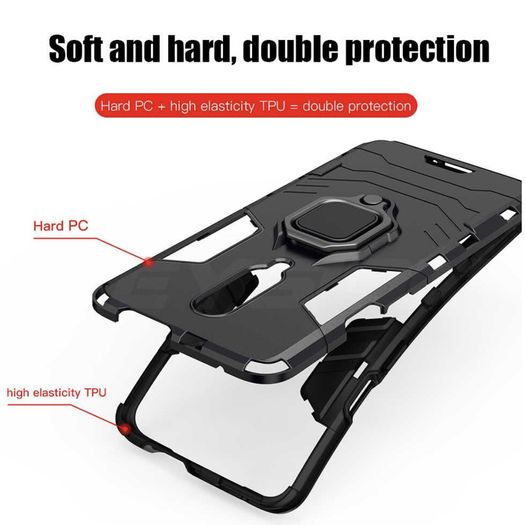 For iPhone XR Case Hybrid Cover Rugged Armor Shockproof Magnet Ring Holder Stand - FHT02IPK5