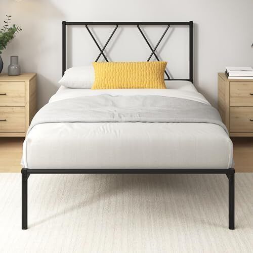Modern 3ft Single Metal Bed Frame with Headboard (90 x 190 cm) Steel Slat Support, Easy Assembly Black