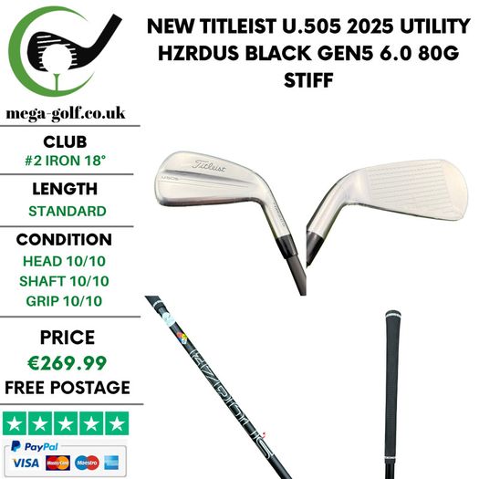 New Titleist U.505 2025 Utility #2 Iron 18 Degree / Hzrdus Black Gen5 6.0 80g Stiff