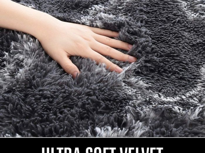 Luxury Velvet Shag Area Rug Modern Indoor Plush Fluffy Rugs, Extra Soft and Comfy Carpet, Geometric Moroccan Rugs for Bedroom Living Room Girls Kids Nursery, 5x8 Feet Dark Grey/White MULTIPLE COLOURS AVAILABLE (FREE POSTAGE)