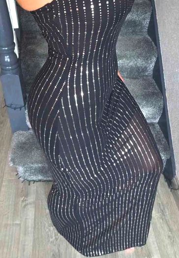 Sequin Mesh Sheer Bodycon Bandeau Dress, size S