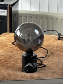 Modern Black Marble Base Table Lamp with Smoked Glass Globe