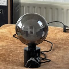 Modern Black Marble Base Table Lamp with Smoked Glass Globe