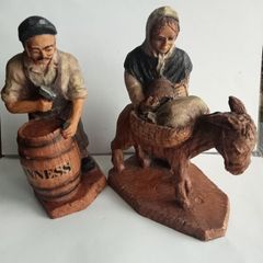 Wooden Guinness Barrell Maker and Old Women Figures