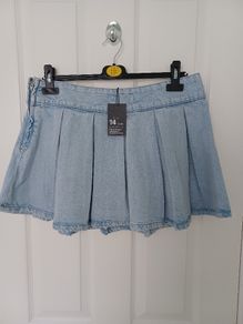 New Ladies Denim Pleated Skirt Size 14