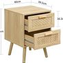 Side Table with 2 Hand Made Rattan Decorated Drawers, Night Stand Set 2, Wood Nigntstand, End Table with Storage for Bedroom, Natural, 2 Pack Image 3