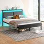 Metal Bed Frame Double Platform Upholstered Bed Frame with Storage Headboard, Heavy Duty Metal Bed Image 7