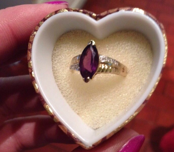 Amethyst and diamond marquise 14k gold ring