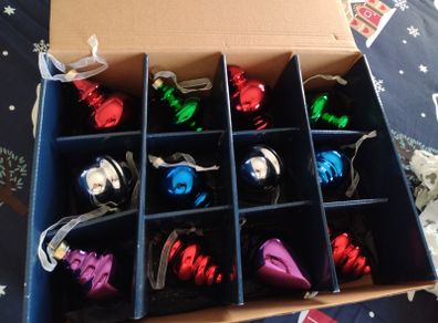 Retro Vintage Style Christmas Baubles one Box of x12 Glass Ornaments