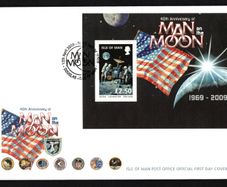 2009 Isle of Man On the Rim (John Young and Charlie Duke at North Ray Crater 1972) Commemorative Stamp Miniature Sheet First Day Cover (FDC)
