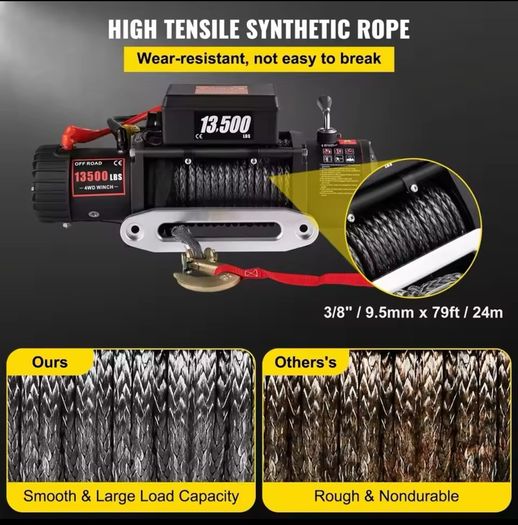 Electric Winch 13500 LBS/ 6123KG 12V 27M/92FT Synthetic Tow Rope Lifting troliu Hoist for 4X4 Car Trailer ATV Truck Boat