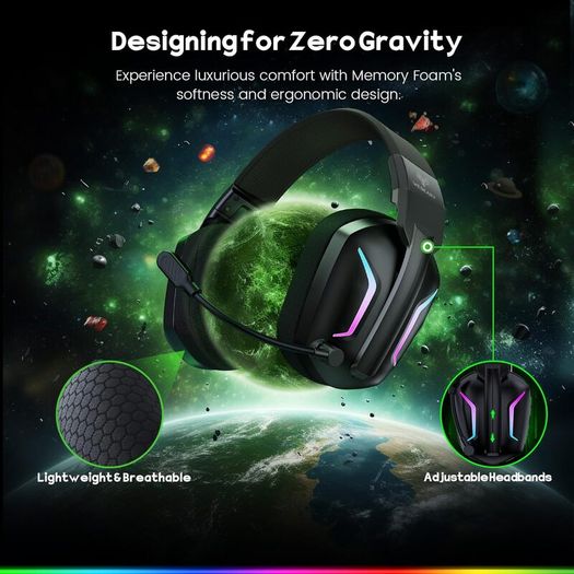 Wireless Gaming Headset for PS5, PS4, PC, Switch, Mac  Dual-Mode 2.4GHz  Bluetooth 5.4 Gaming Headphones with ENC Noise Cancelling Mic, 50mm Drivers, Dynamic LED Lights, 50H Playtime