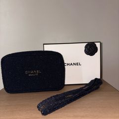Authentic Chanel beauty tweed pouch