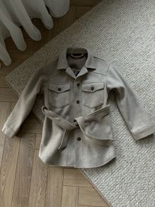 Belted shacket beige jacket