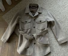 Belted shacket beige jacket