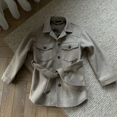 Belted shacket beige jacket