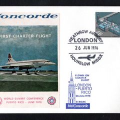 1977 Great Britain Concorde Flight Unaddressed Cover First Charter Flight From London to Puerto Rico for World Summit Conference typing 12p Parliamentary Conference Commemorative Stamp