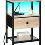 Bedside Table with Charging Station, Small Sofa Side Table with LED Light Image 9