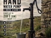 Vintage Cast Iron Hand Water Pump with Stand 20ft 6m Pumping Depth