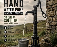 Vintage Cast Iron Hand Water Pump with Stand 20ft 6m Pumping Depth