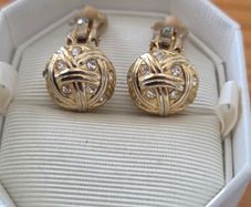 1980's Gold tone and Crystal Clip on Earrings