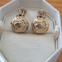 1980's Gold tone and Crystal Clip on Earrings