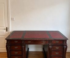 Pedestal Carved Executive Leather Top Mahogany Partners Desk